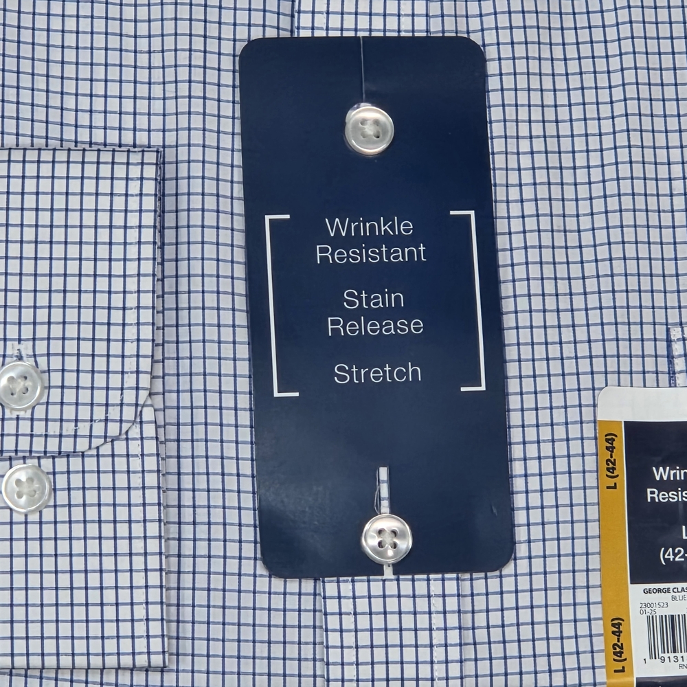 George Mens Dress Shirt Bundle Lot 2 NWT Blue Check Stretch L XL Business Career - Picture 3 of 6